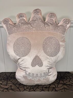 NEW Happy Halloween Skull with a Brown Bedazzled Halloween Pillow